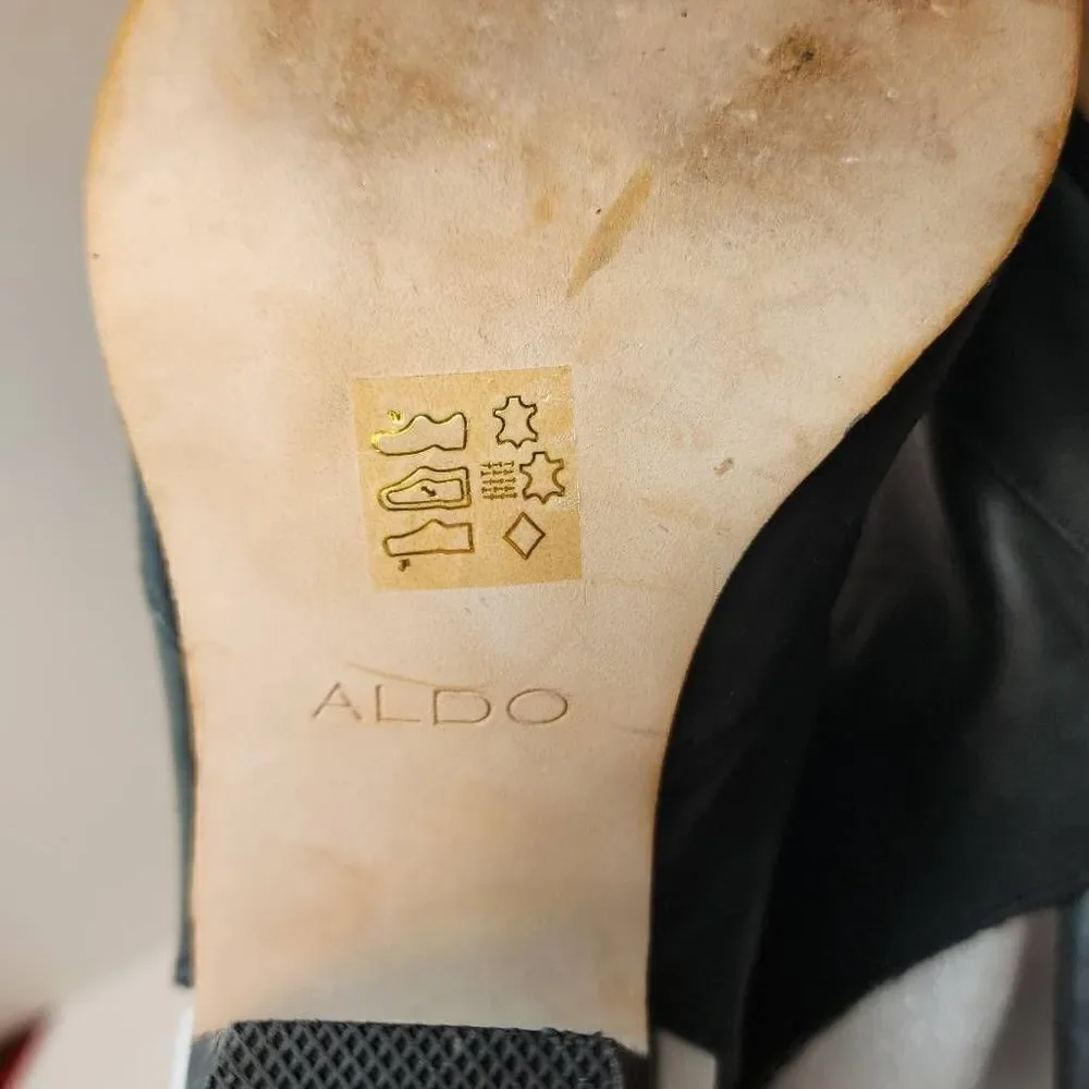 ALDO Booties Size 8.5 Black Full Side Zip Close Toe Open Heel Back One Strap‎